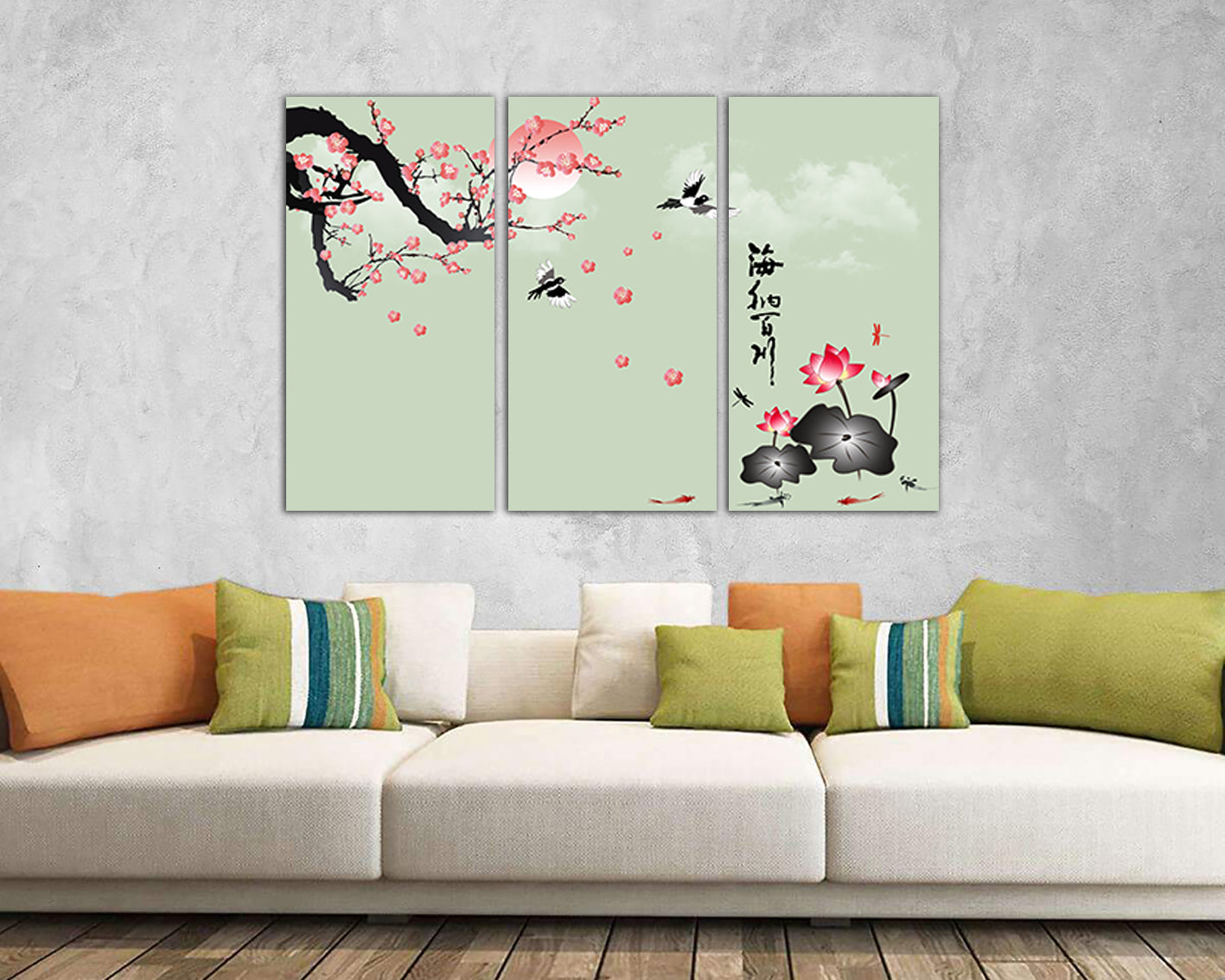 Cherry blossom wall art canvas Lotus flower decor Sakura print Floral Japan artwork