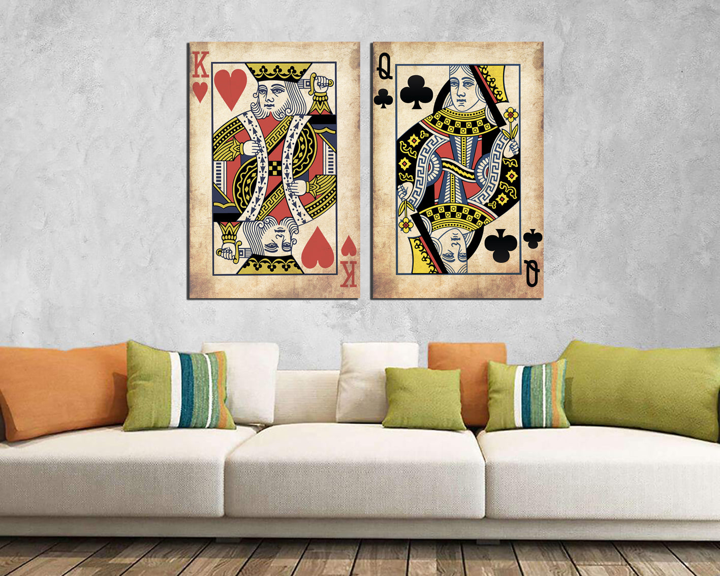 King and Queen Wall Art Canvas Playing Card Print Wedding Gift Royal Couple Bedroom Decor Casino Poster Anniversary Gift His and Her Decor