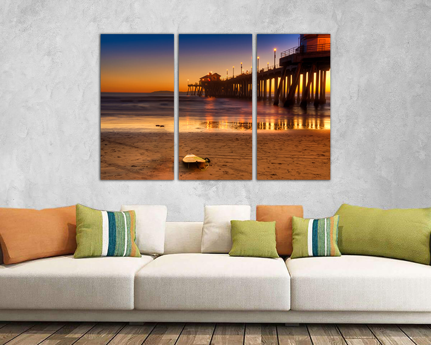 Huntington beach California canvas Landscape art Surf board Aqua nature decor