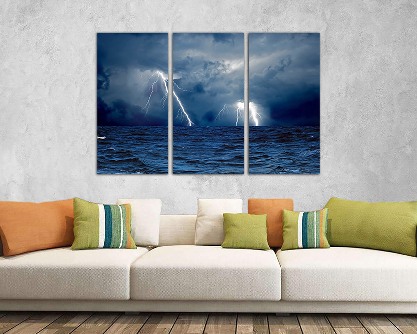 Lightning bolts Storm Ocean canvas Dark storm clouds Thunderstorm nature decor