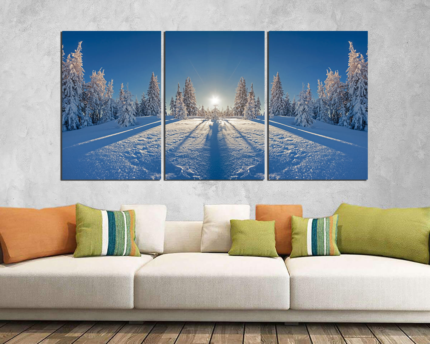 Winter forest print on canvas Snow trees nature decor ready to hang