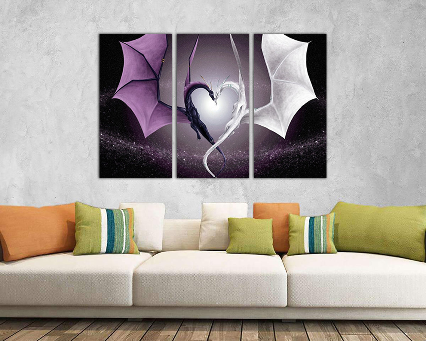 Dragon print Wall art canvas Love decor Heart gift mythological animals kids ready to hang