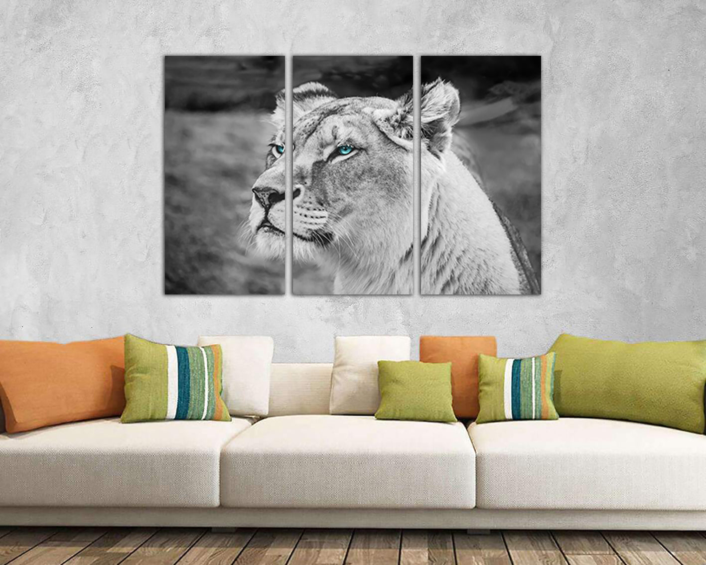 Lion canvas set Animal décor Wild cat prints Ready to hang