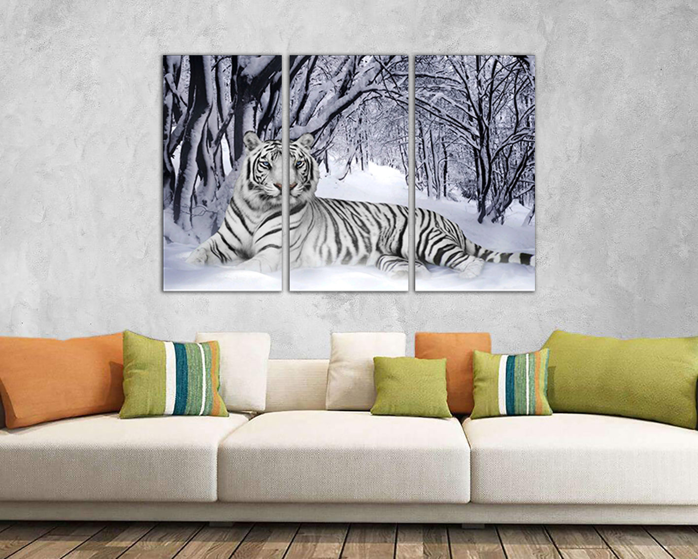 White tiger canvas Animals decor Winter landscape Nursery print Wild life wall art