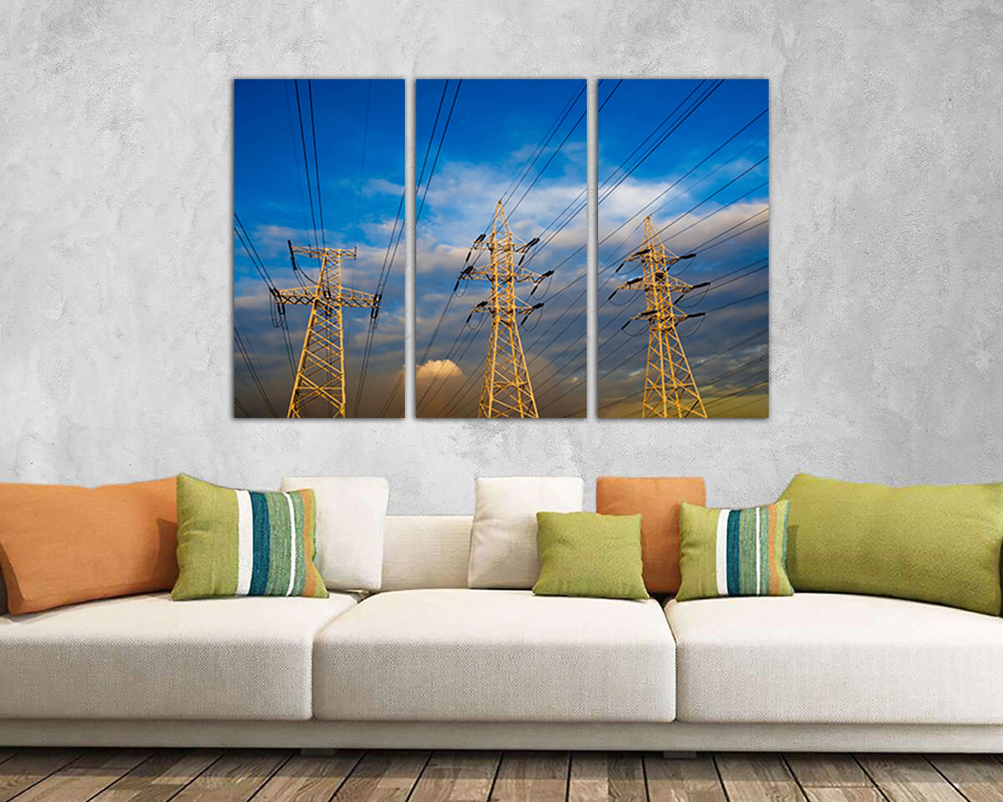 Wall art canvas High voltage print Mechanism industrial Power lines decor Electric cables Lineman Electricity