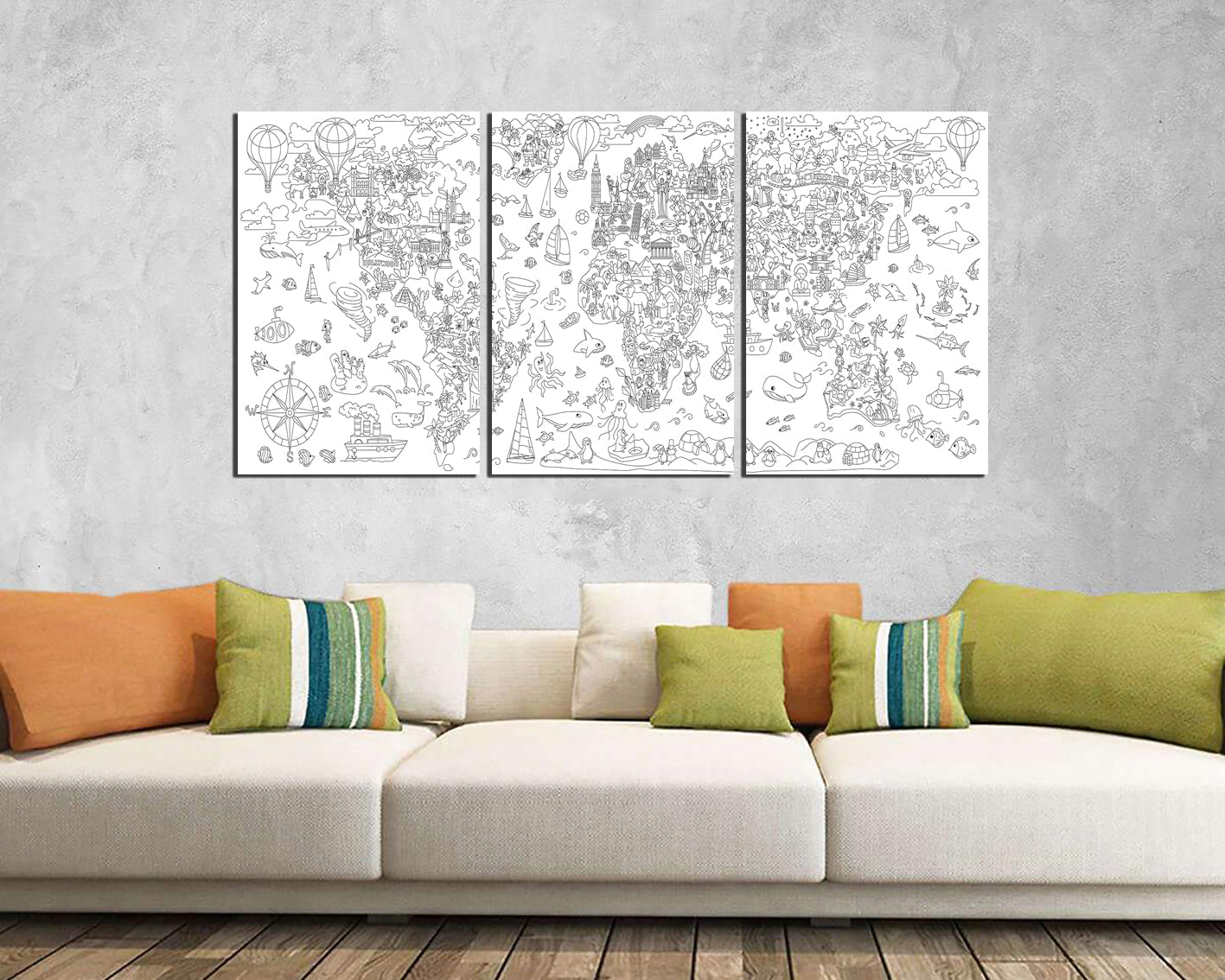 Baby world map canvas Play room decor gift Attraction map