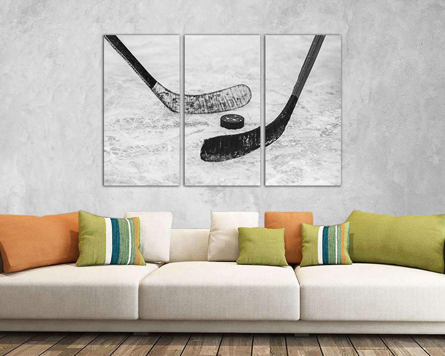 Hockey canvas Winter Sports wall art Ice rink print Stick décor