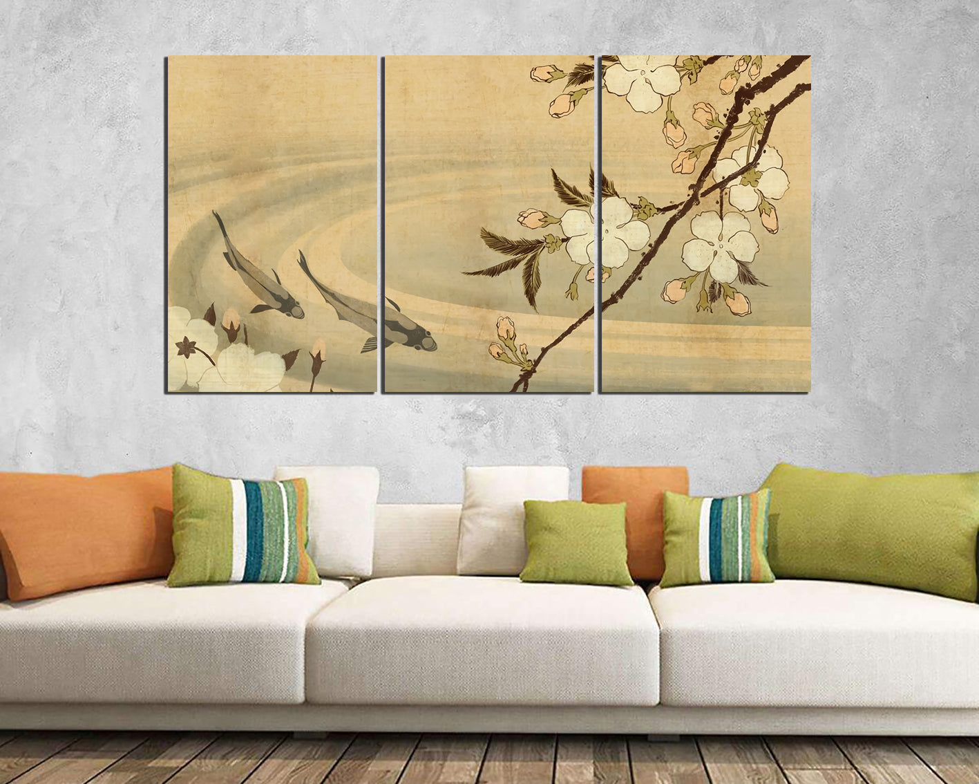 Japanese koi fish canvas prints Flower wall décor Cherry blossom art works