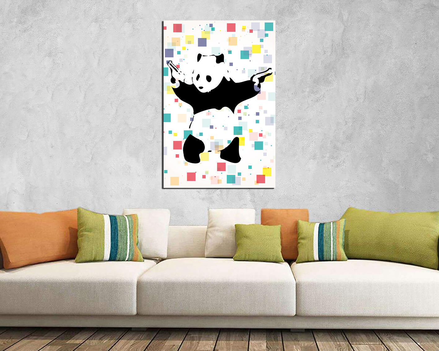 Panda with guns canvas Street art Shooting panda wall art gift Graffiti artwork Mural decor