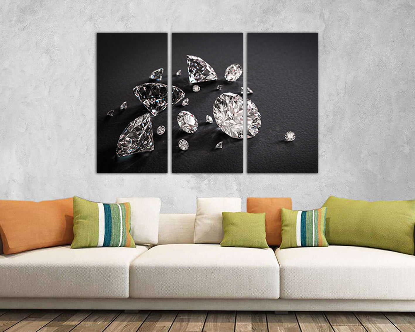 White Diamond canvas Geometric stone Girl decor Gemstones art Ready to hang