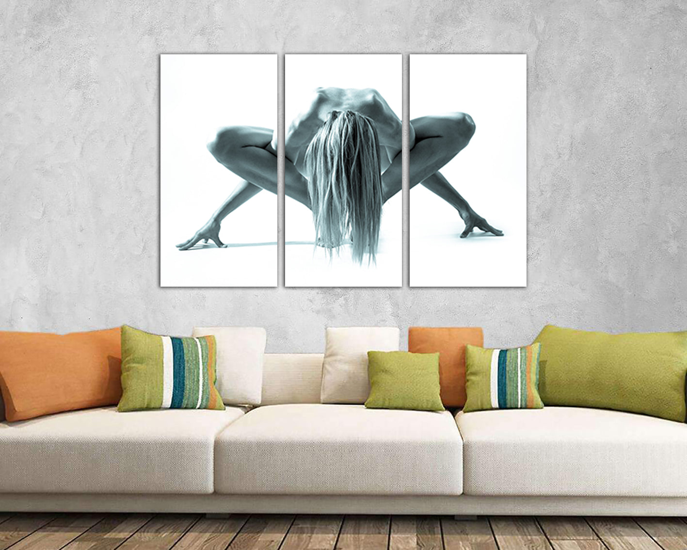 Naked girl canvas Nude Woman art works Black white décor Minimalist artwork