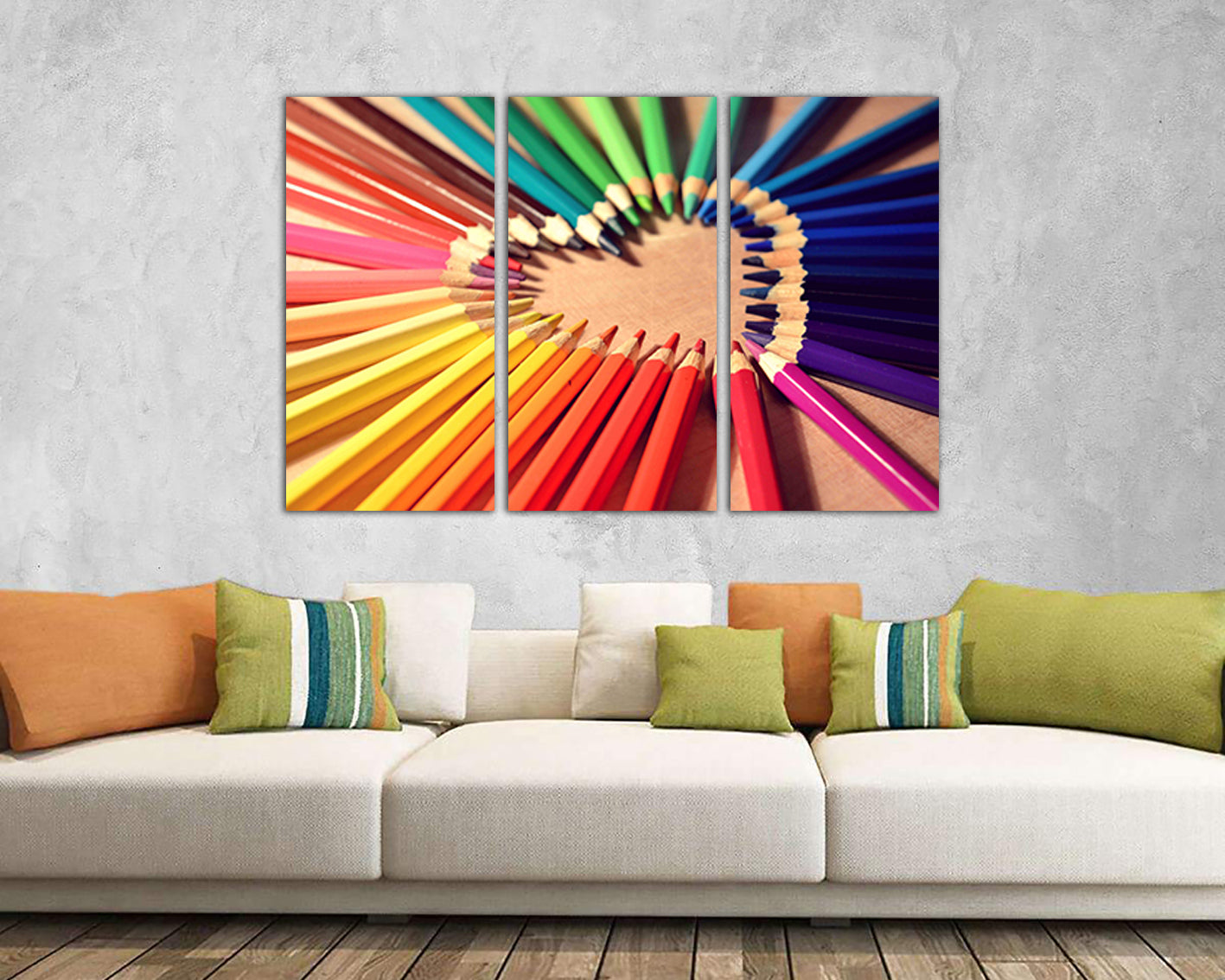 Pencil heart print on canvas Color wall art Rainbow artwork Romantic decor Wooden artwork