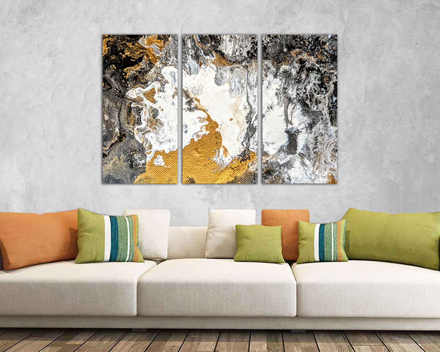 Abstract print on canvas white gold abstraction decor