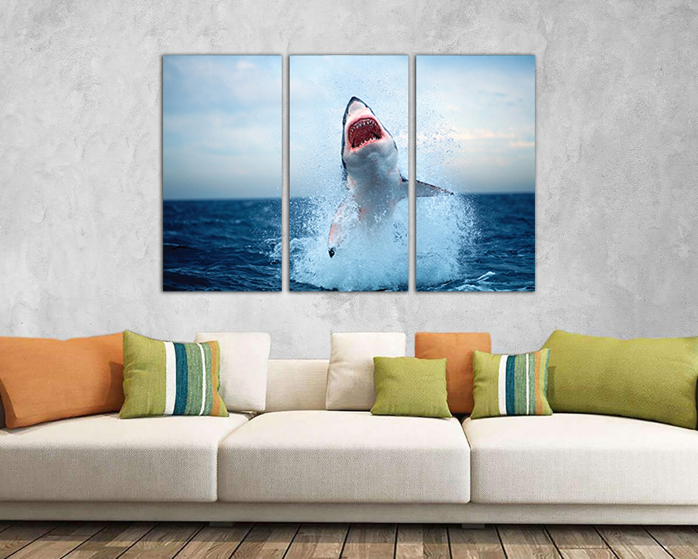 Wall canvas set Great white Shark canvas Animals decor Nautical art Marine life
