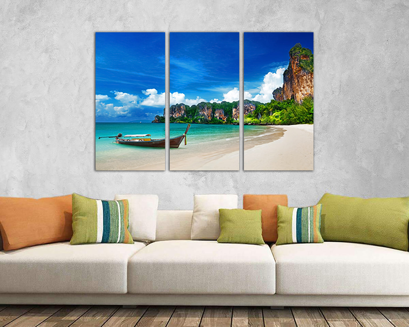 Thailand canvas Ocean wall décor Landscape art Beaches print Diving gift Boat Nature artwork