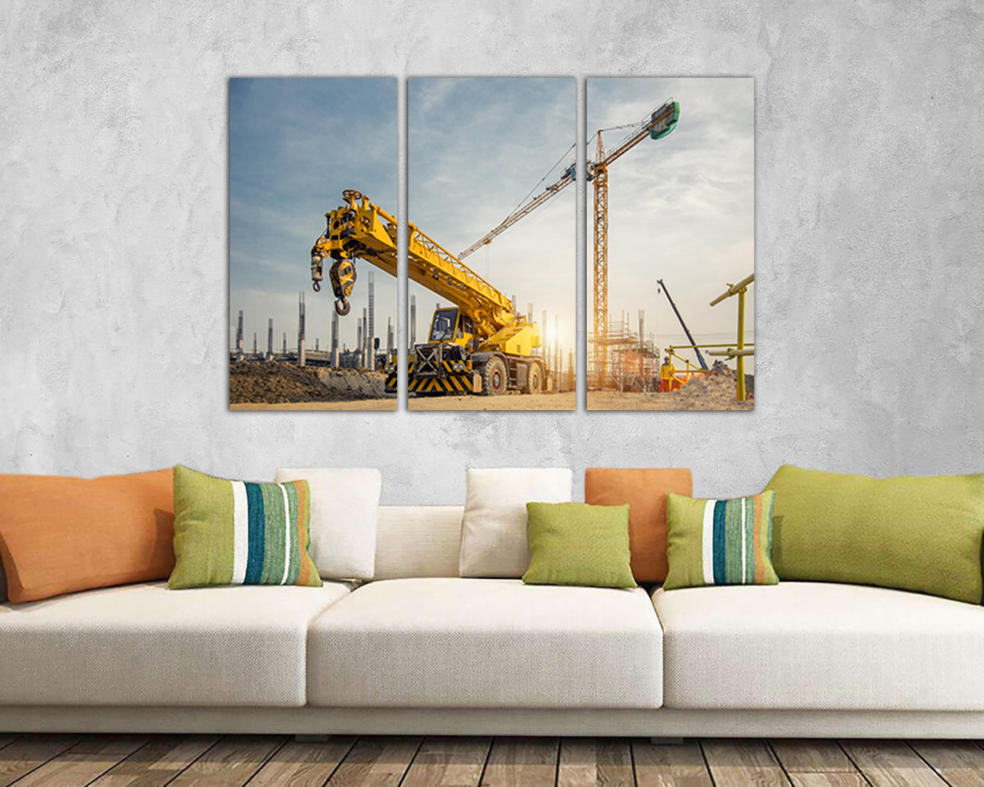 Crane canvas Construction sites Mechanism wall art Engine décor truck print