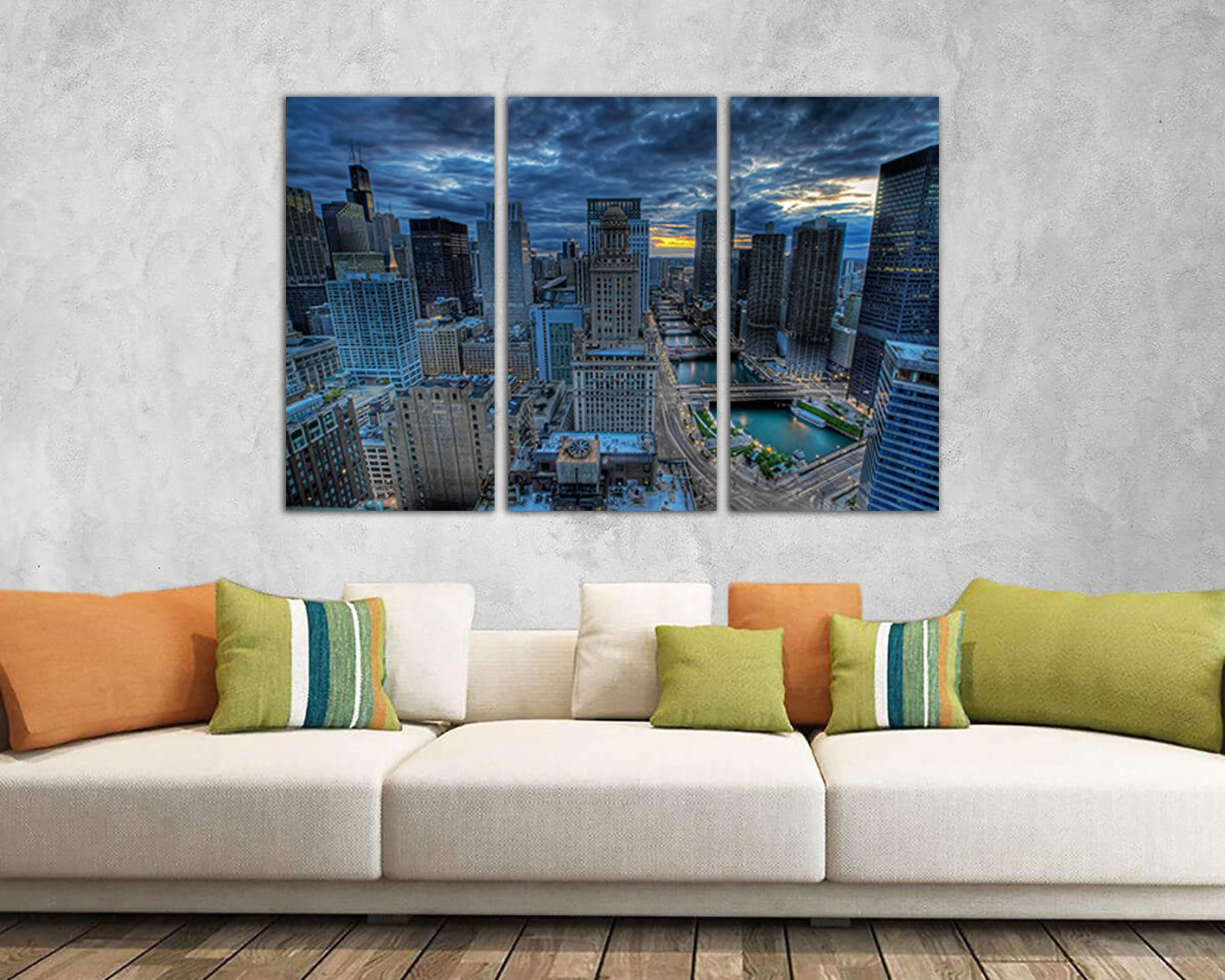 Panel wall art Chicago canvas Skyline city decor Downtown travel print