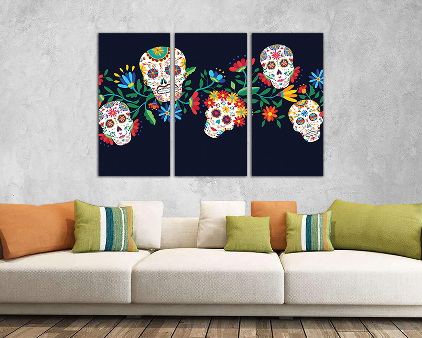 Sugar skull canvas Mexican day dead Gothic home decor Flower art works ready to hang