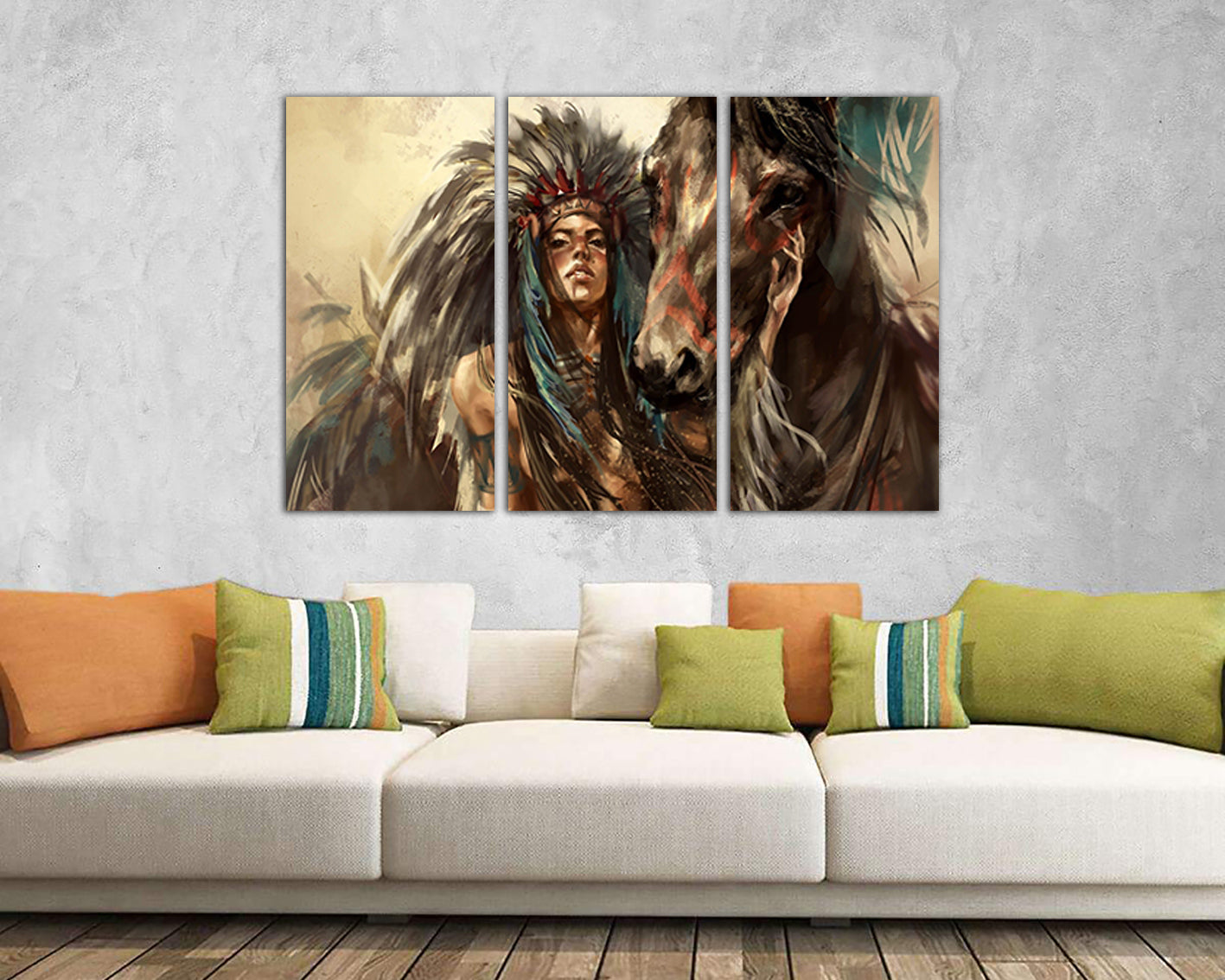 Native American Indian girl canvas Horse décor ready to hang