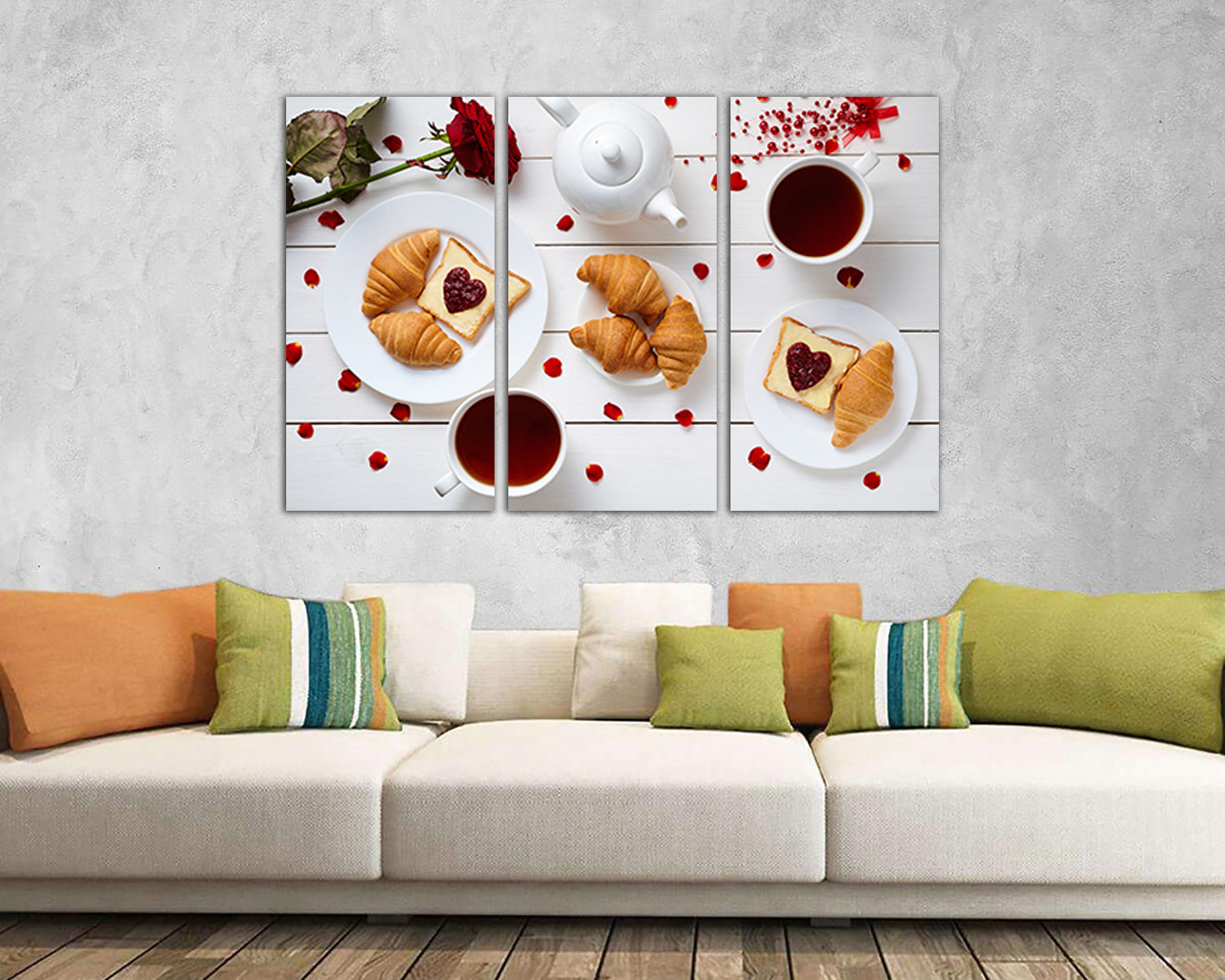 Coffee canvas Romantic breakfast décor Heart home art Love gift Valentine day
