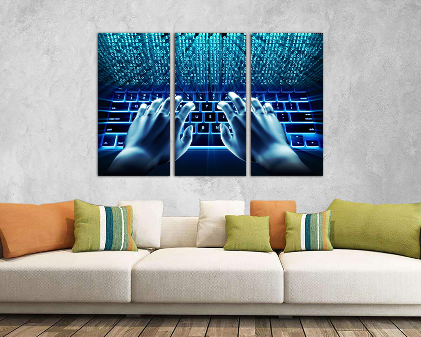 Hacking internet print on canvas Matrix code art works Binary system ready to hang