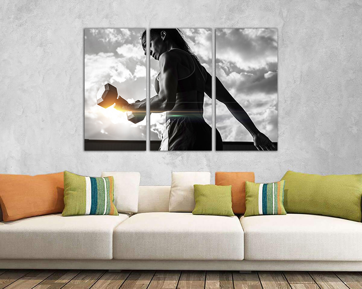 Fitness canvas Sports décor Gym print Dumbbells Workout Boy gift ready to hang