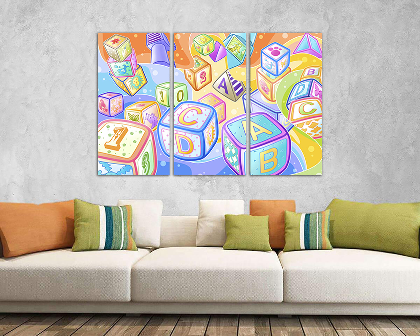Letter canvas set Number print Baby cubes decor Kids artwork Pretty wall art