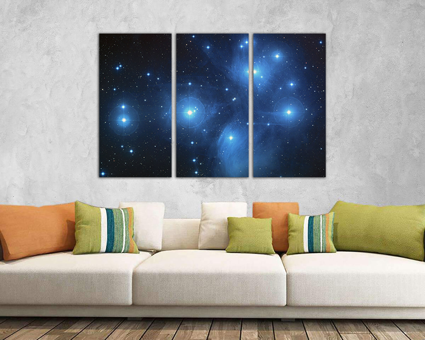 Wall art canvas Pleiades Astronomy prints Starry sky space Blue décor Constellation gift for baby