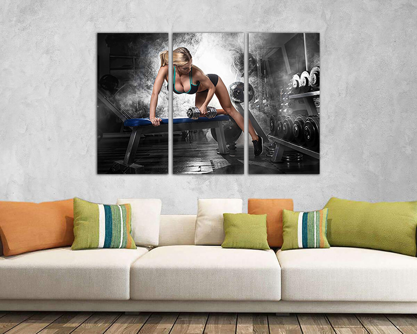 Gym canvas panels set Sports training decor Dumbbell wall art Fitness workout
