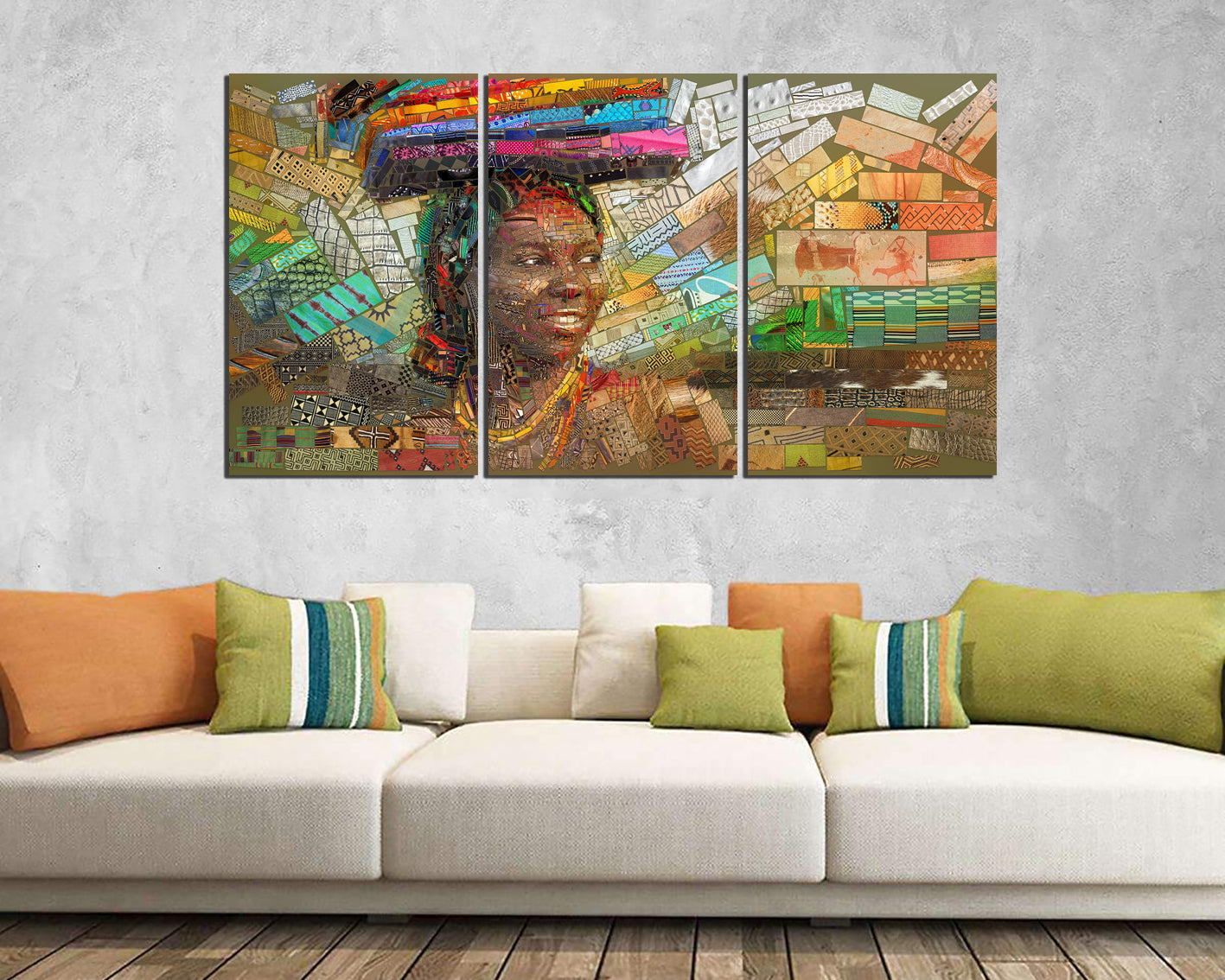 Happy african mosaic woman print on canvas Modern art works ready to hang