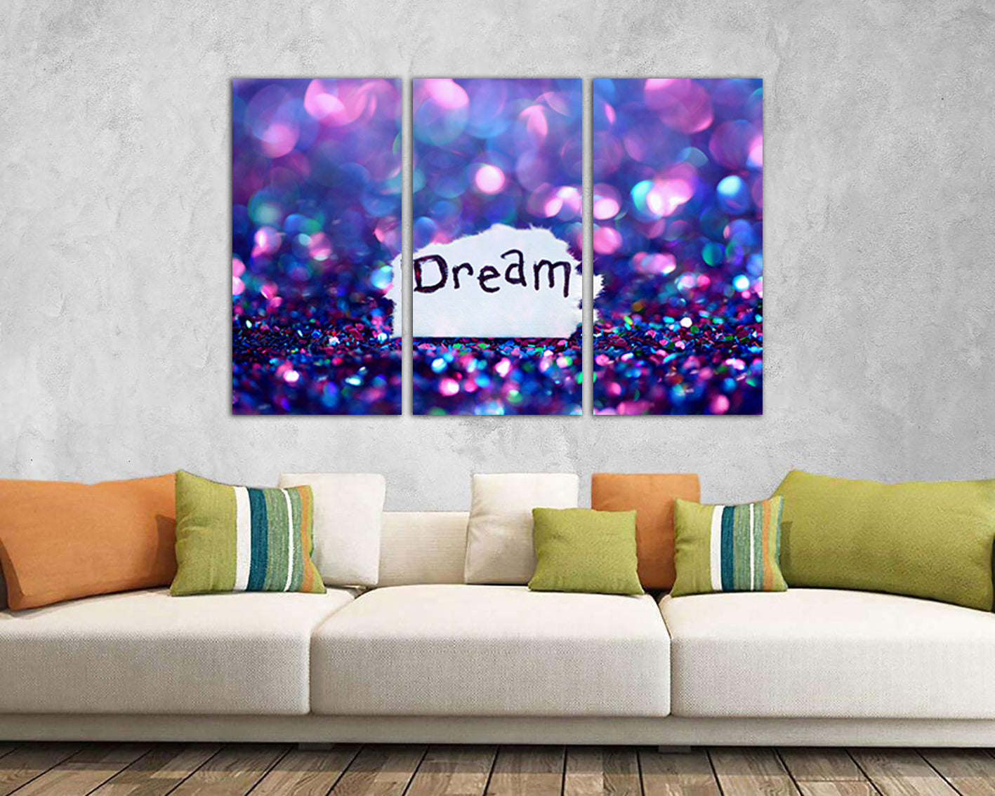 Dream glitter print on canvas art Dream wall décor Bokeh pink Purple abstract Girl's dream gift