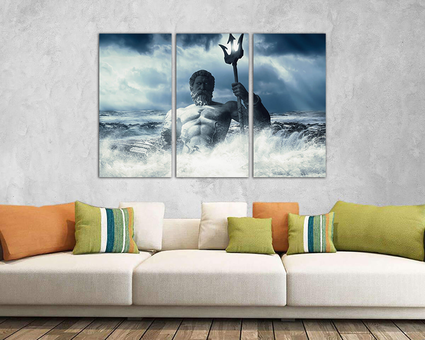 Greek god print on canvas Poseidon wall decor Storm at sea art work Mythology ready to hang