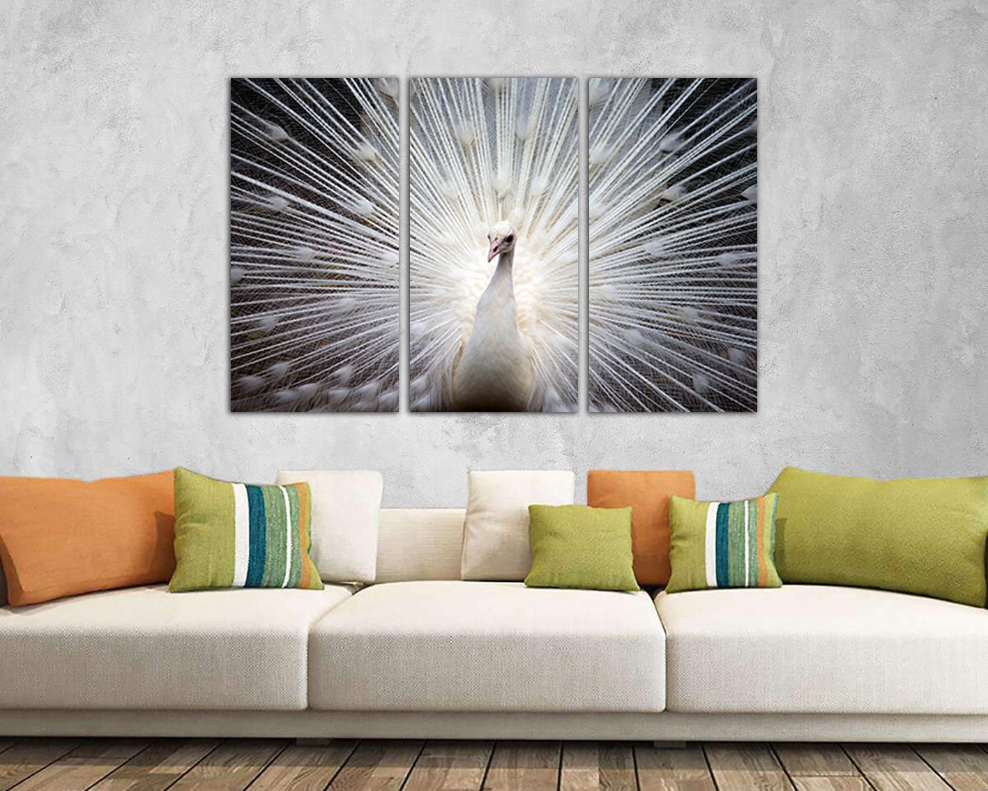 Wall canvas set White Peacock print Animal decor Feather Peacock décor Gift nursery art