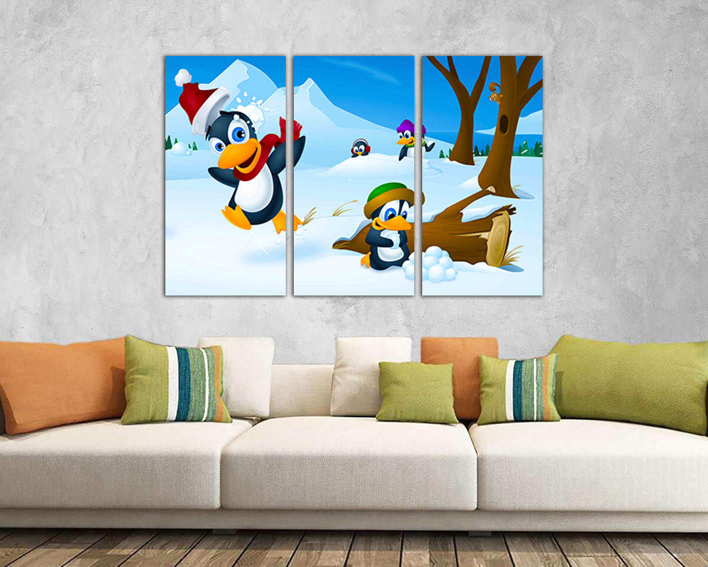 Penguins print on canvas Arctic penguin Nursery decor wall art Winter kids decor Art for kids room
