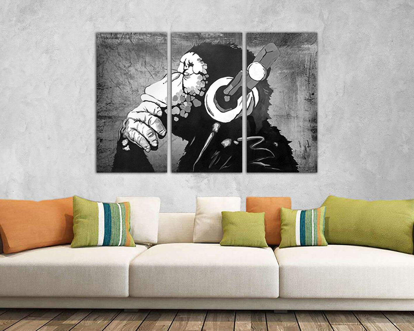 Dj Monkey canvas Street art artist Graffiti art gift Black white decor Music home artwork