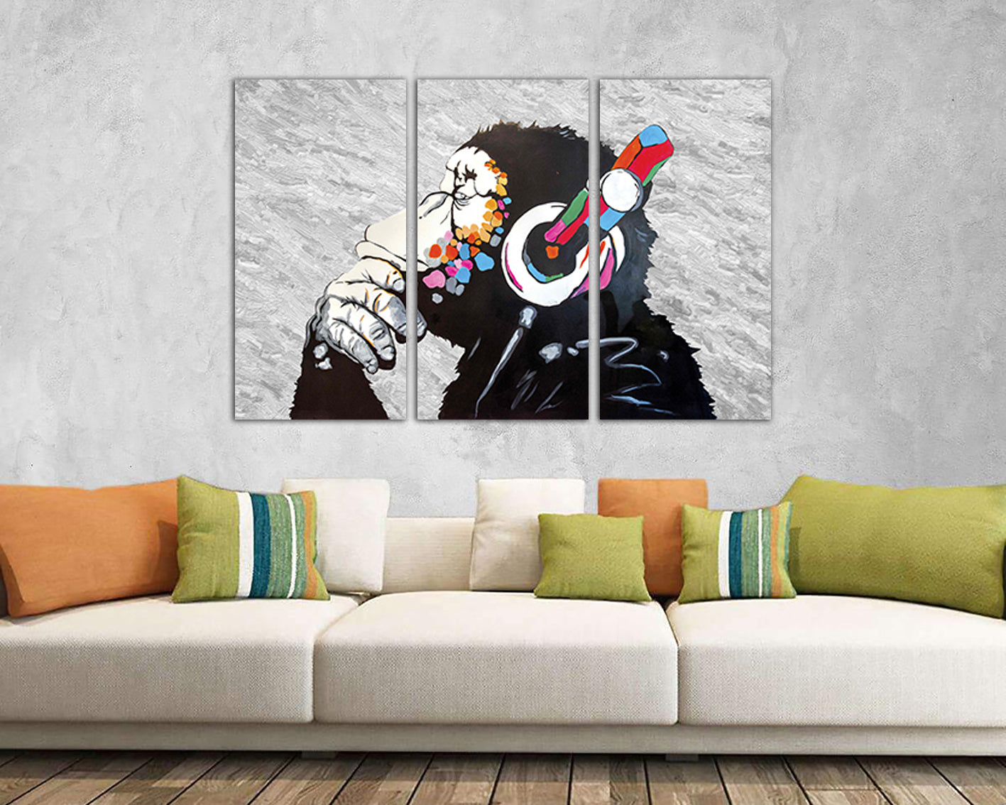 Monkey canvas set Artist wall print Mural art photo Graffiti decor gorilla gift