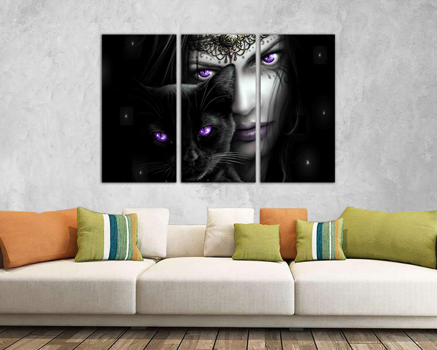 Gothic Victorian print on canvas Black cat décor for wall Magic art work