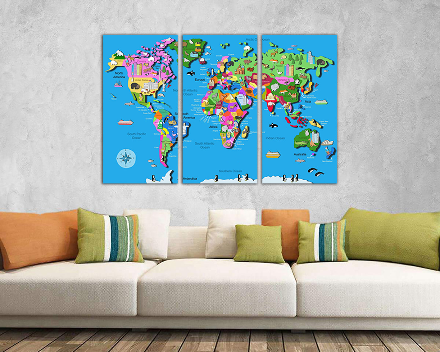 Baby World map canvas Nursery wall décor