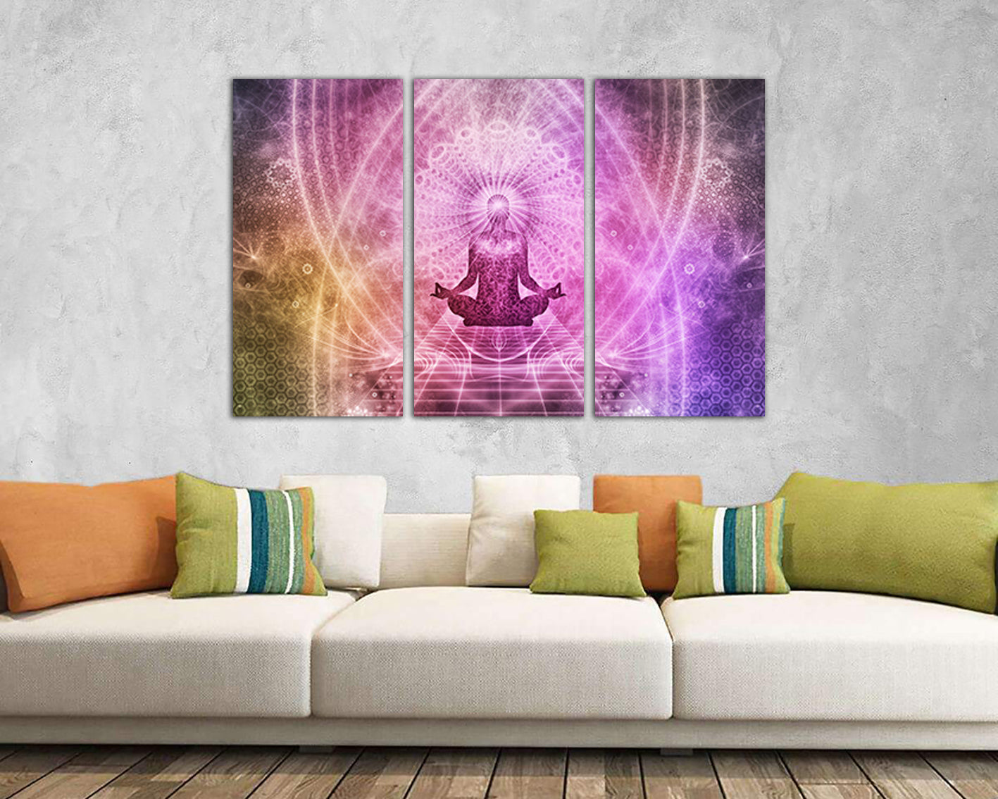 Chakra energy wall art Large canvas set Spiritual print Esoteric artwork Mandala décor Yoga studio photo