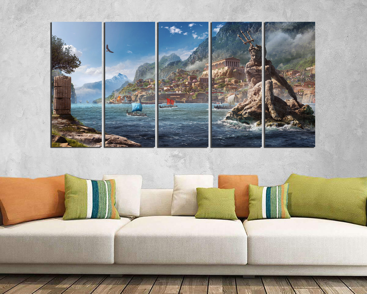 Greece print on canvas Poseidon art work Mythology wall decor ready to hang