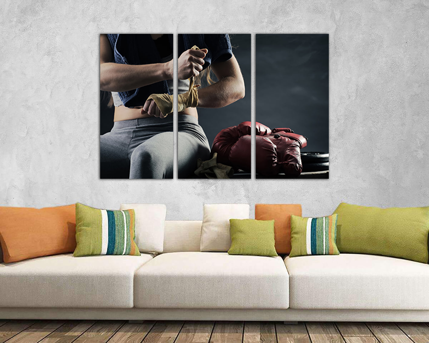Boxing gloves girl canvas Sports gym art Motivation artwork Muscles decor