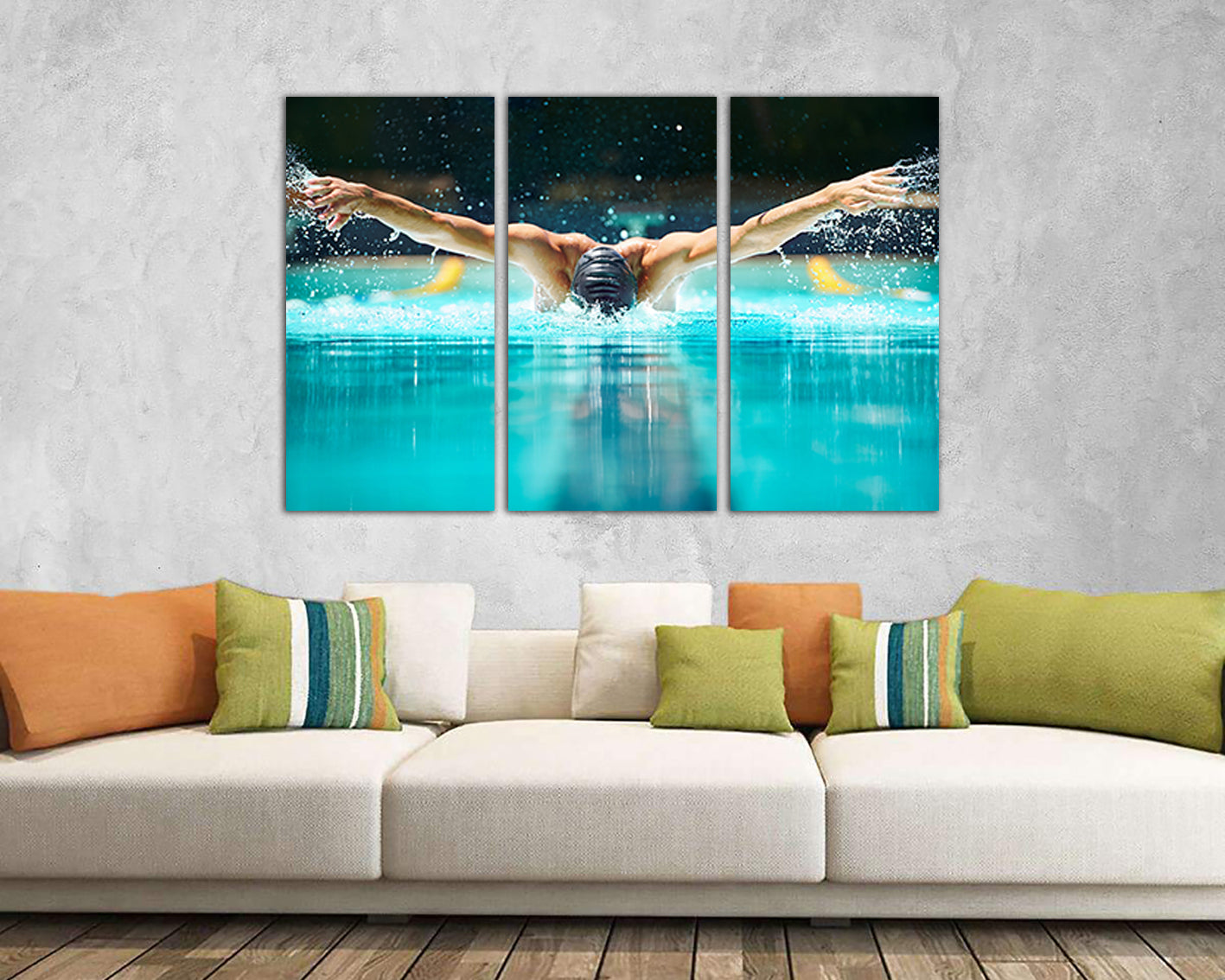 Swimming canvas Sports decor Swimmer print Water art Butterfly ready to hang
