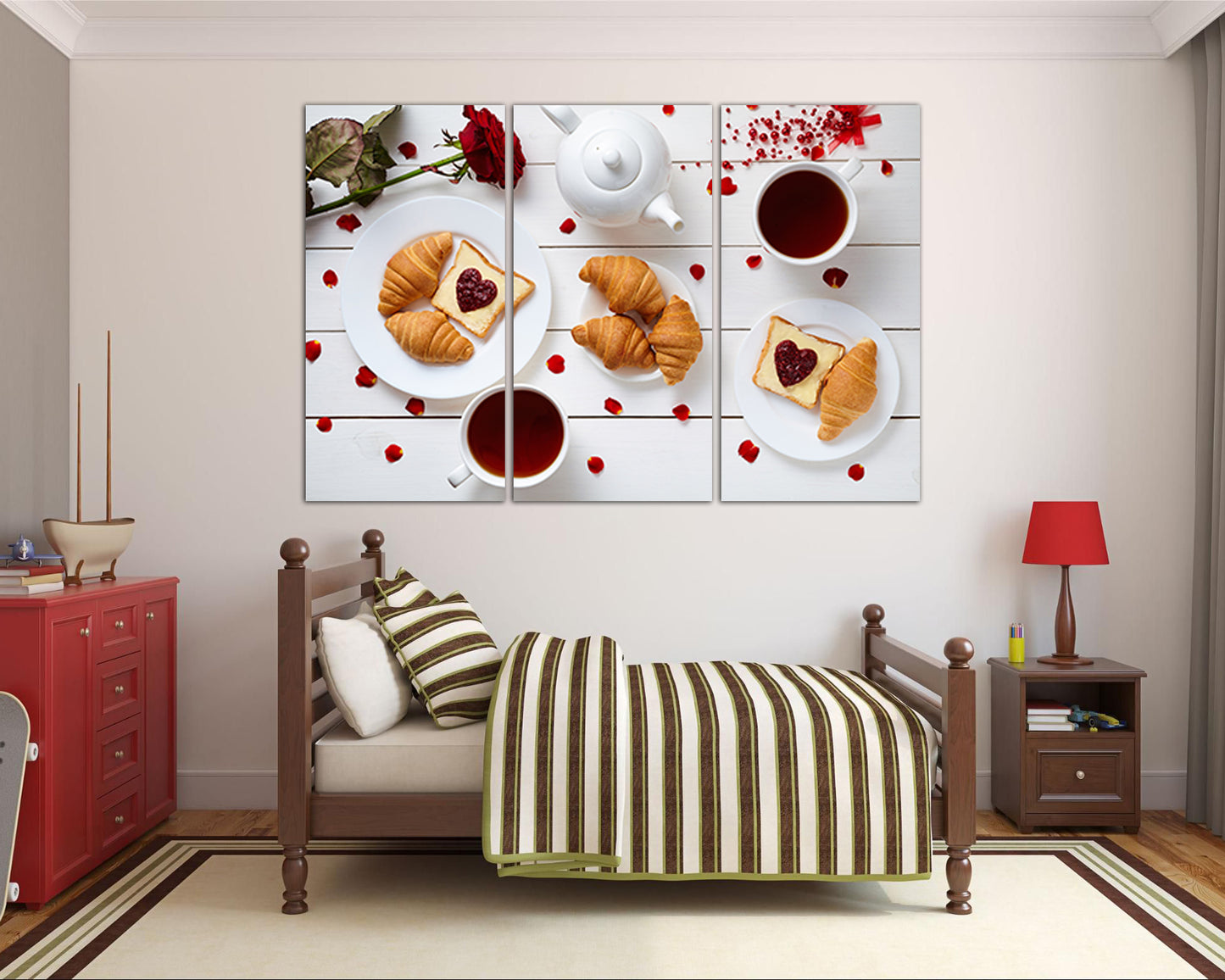 Coffee canvas Romantic breakfast décor Heart home art Love gift Valentine day