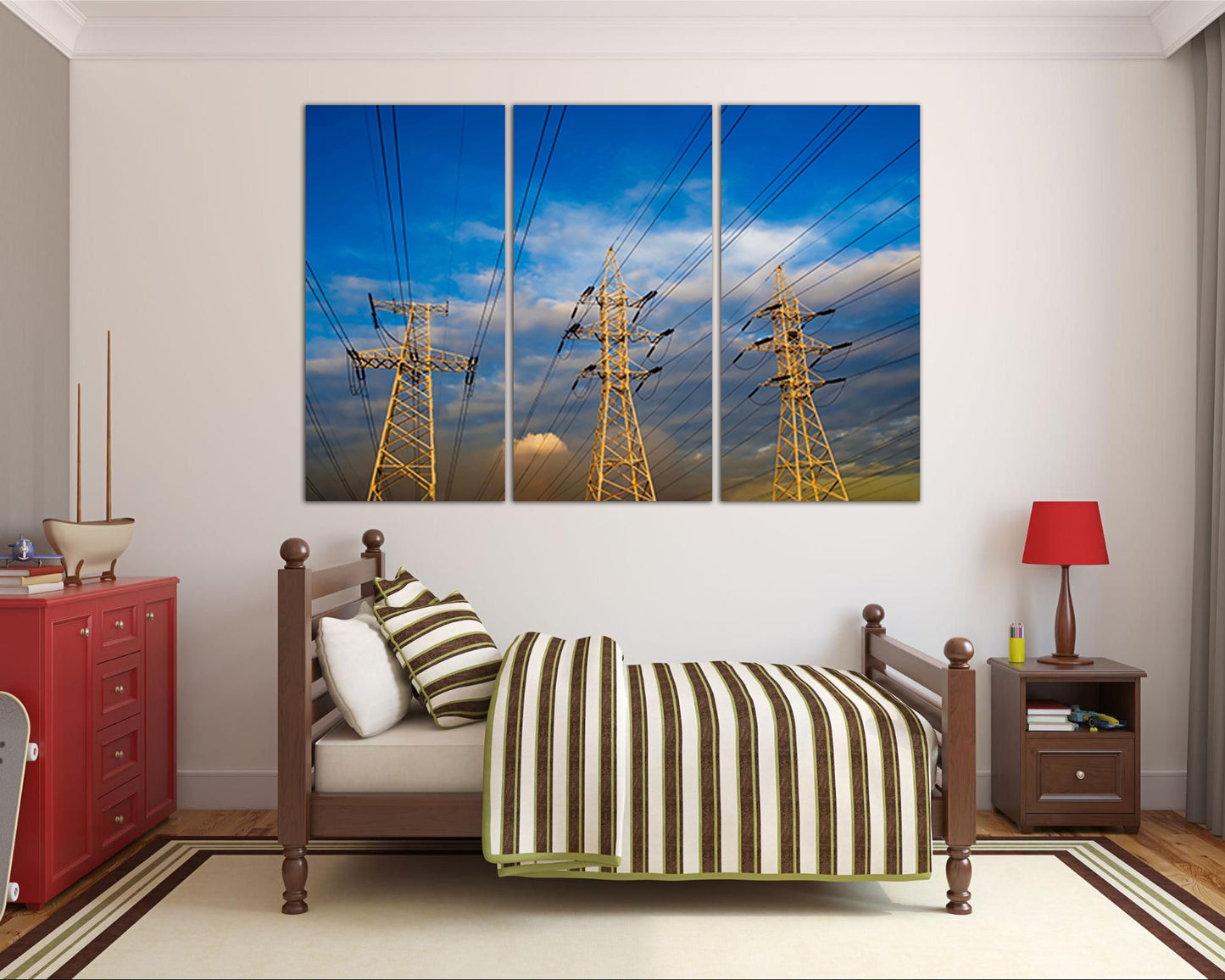 Wall art canvas High voltage print Mechanism industrial Power lines decor Electric cables Lineman Electricity