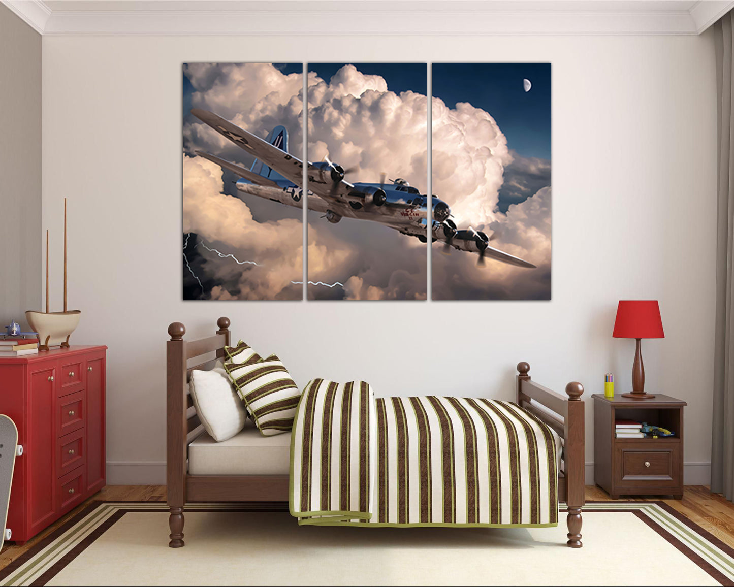 American Aviation print Military Aircraft canvas Airplane wall art Army decor Retro wwii World war plane mechanism