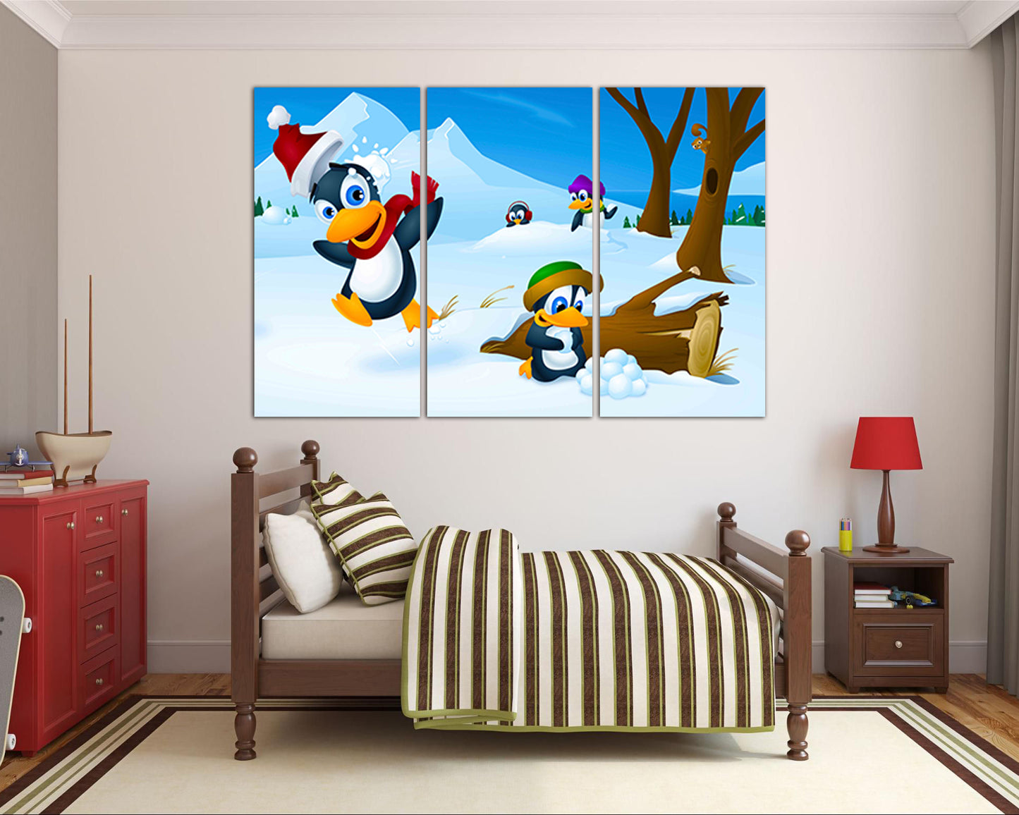 Penguins print on canvas Arctic penguin Nursery decor wall art Winter kids decor Art for kids room
