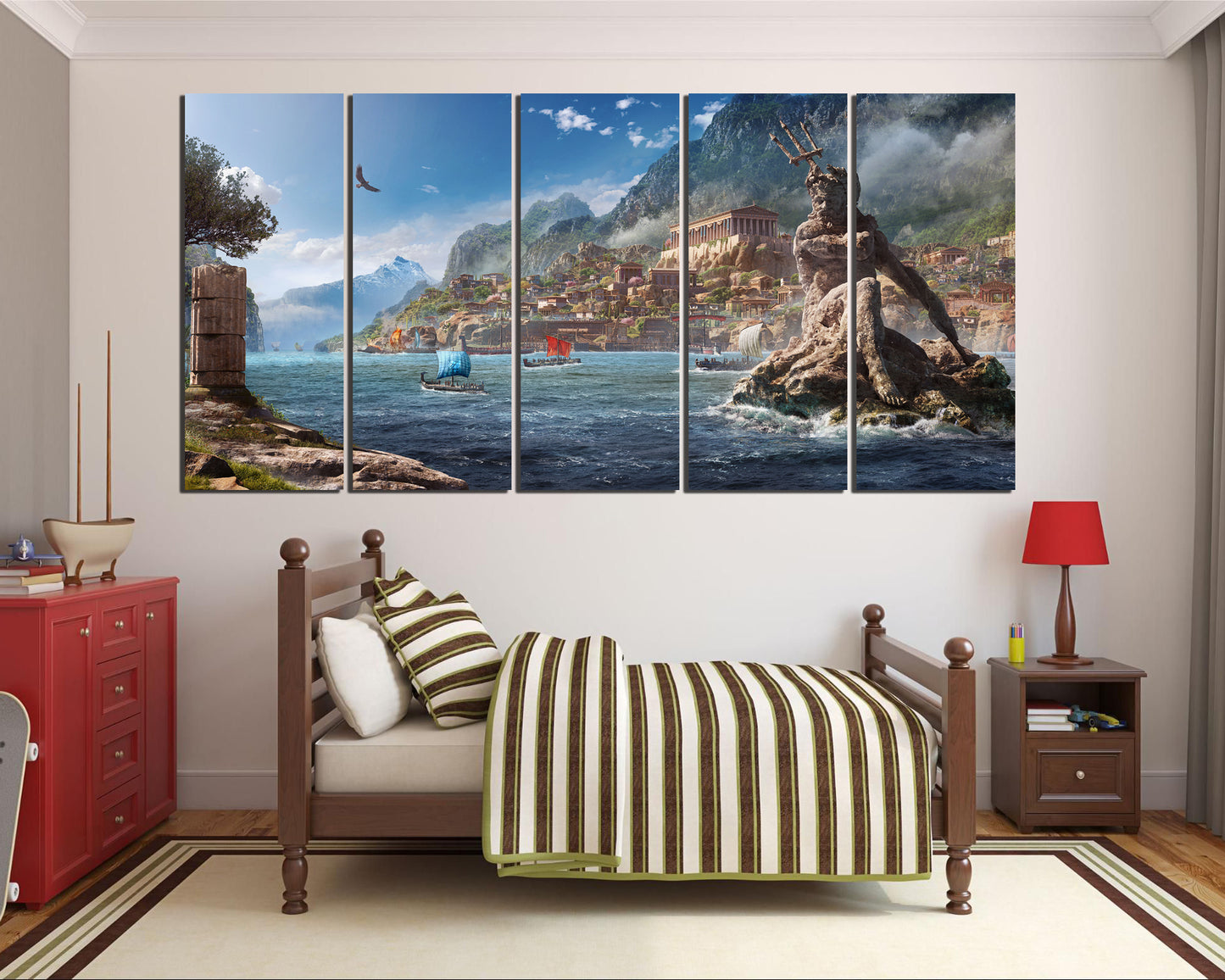 Greece print on canvas Poseidon art work Mythology wall decor ready to hang