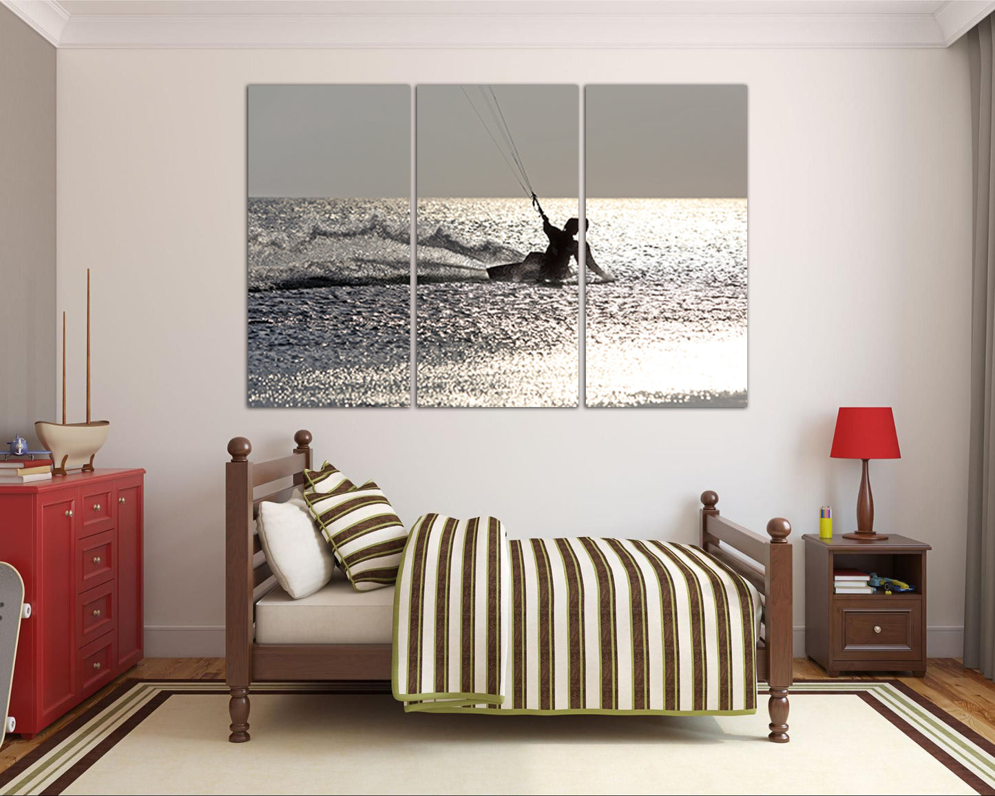 Power kite Surfboard print on canvas Surfing decor sport art Wave photo
