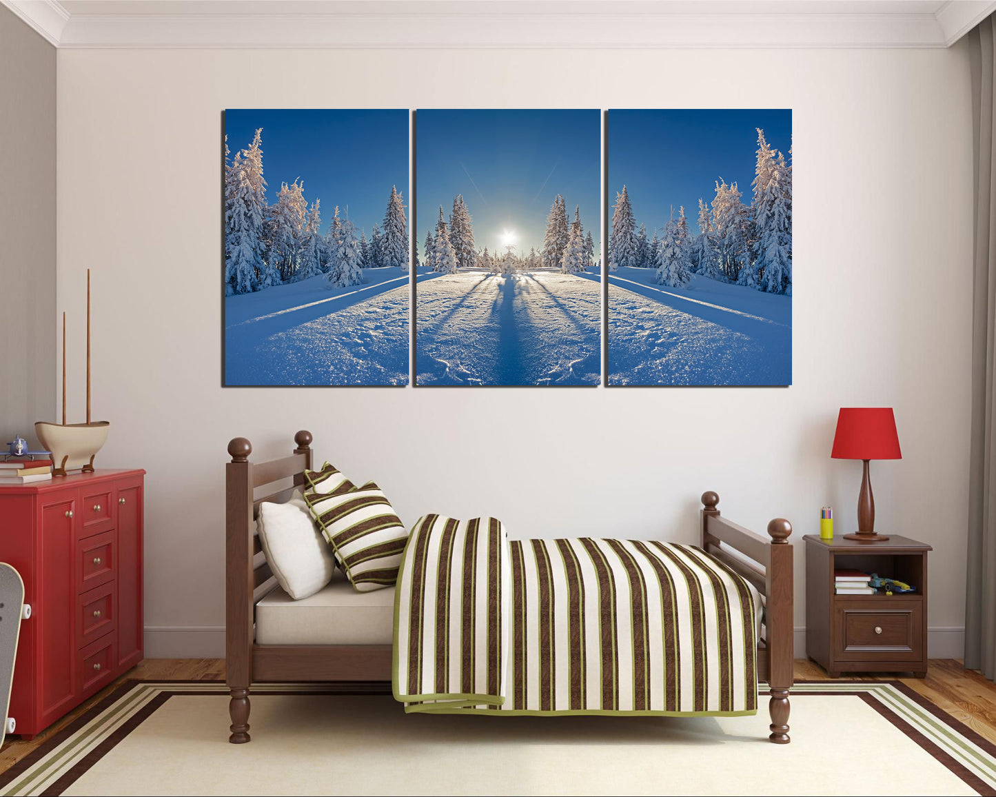 Winter forest print on canvas Snow trees nature decor ready to hang