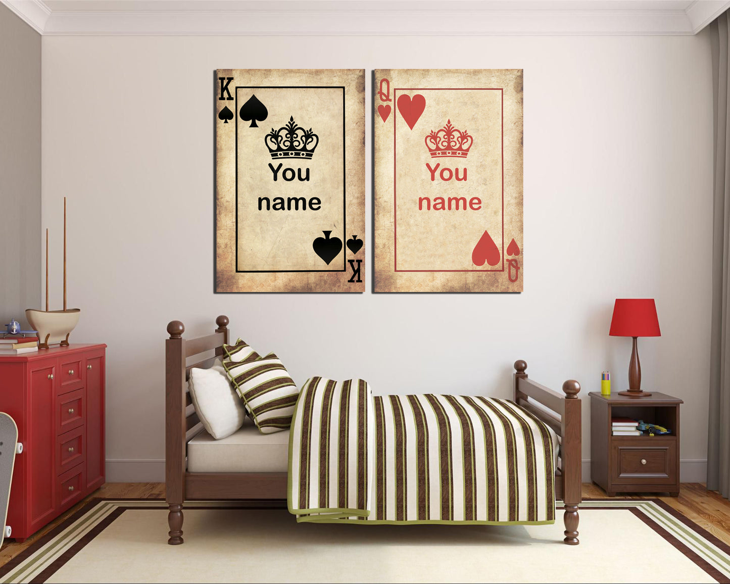 King queen name card Playing card art Print on canvas Wedding Gift Casino art works Anniversary His and Her Decor